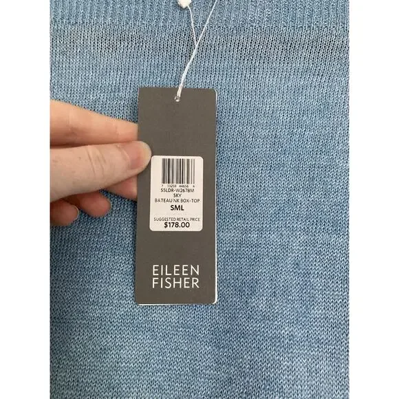 Eileen Fisher Womens Small Linen Delave Bateau Neck Box Top Sky Blue Coastal - Picture 5 of 9